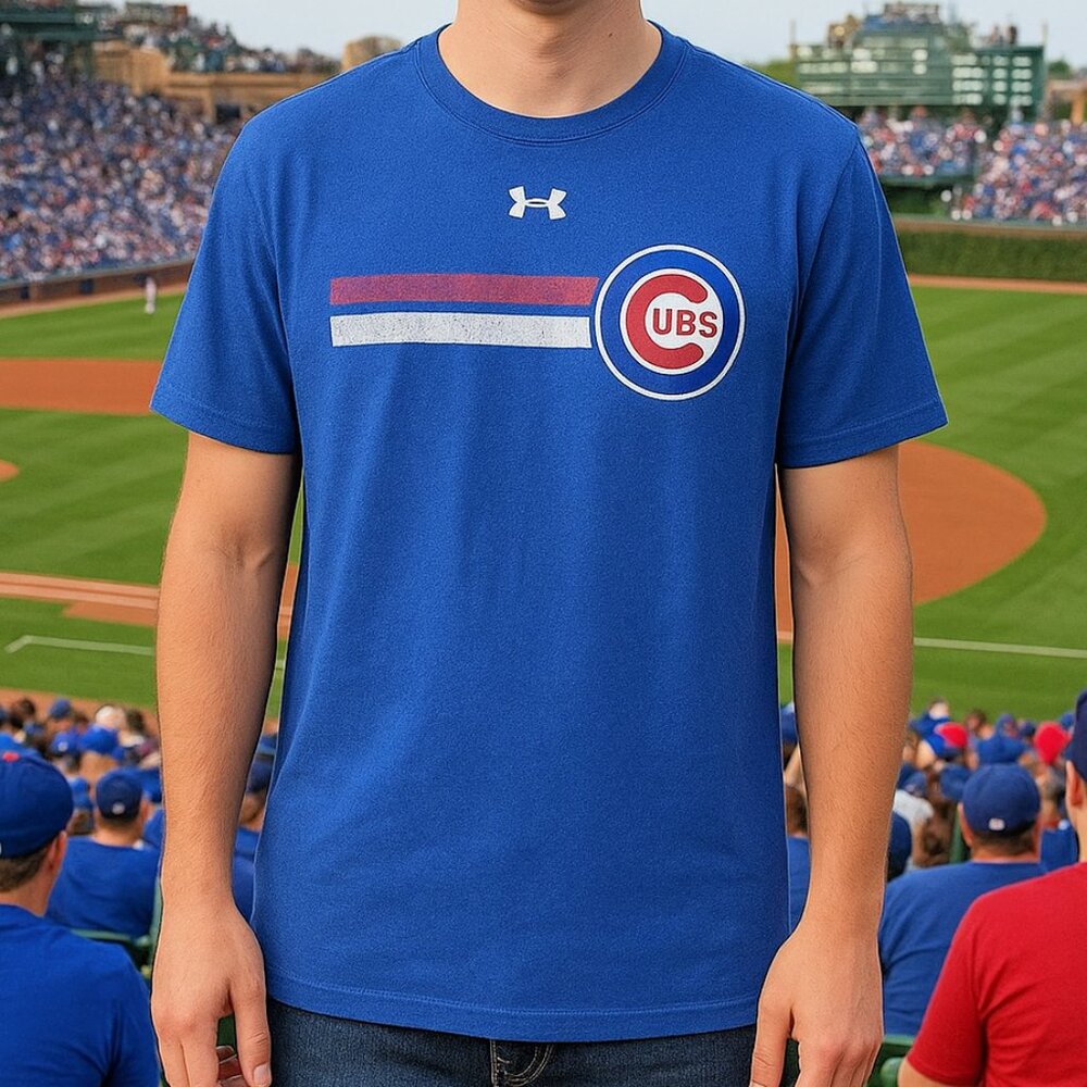 Chicago‎ Cubs T Shirt Men's XL Under Armour HEATGEAR Blue Short Sleeve Baseball